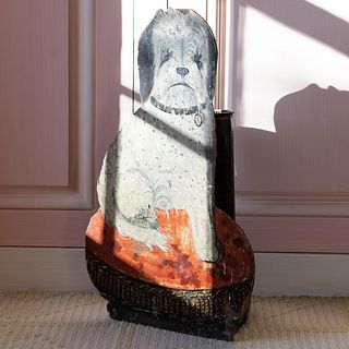Painted Wood and Metal Dog Form Umbrella Stand