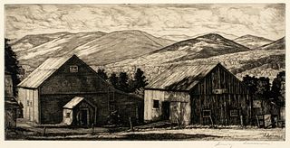 Luigi Lucioni (1900-1988) 'Two Barns and Mountain'?
