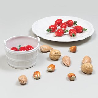 Two Este for Tiffany & Co. Porcelain Dishes with Radishes and Porcelain Models of Nuts