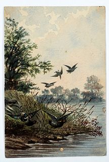 A Group of Five Antique Watercolor and Ink Illustrations