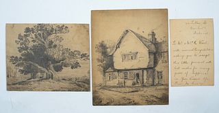 Two Antique Pencil Drawings, and a Letter
