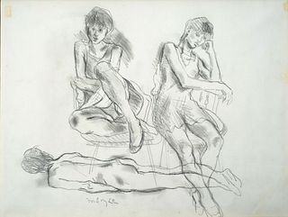 Moses Soyer (1899-1974) 'Three Figures' Graphite on Paper