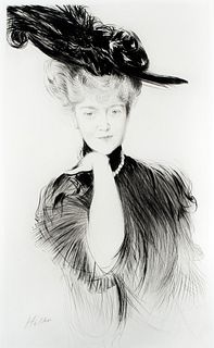 Paul Cesar Helleu (1859-1927) 'Femme aux Perles dans un Chapeau'