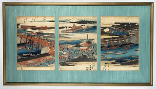 Utagawa Hiroshige (1797-1853) Triptych view of Nihonbashi