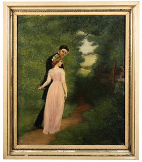 Antique Romantic Figural Painting, 1902