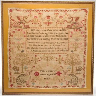 MARY BAILEY (BRITISH, 18TH/19TH CENTURY) PICTORIAL NEEDLEWORK SAMPLER