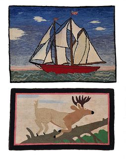 Two American Pictorial Hooked Rugs