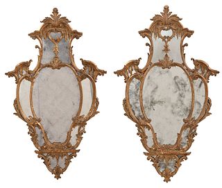 Pair of Baroque Style Carved and Giltwood Mirrors