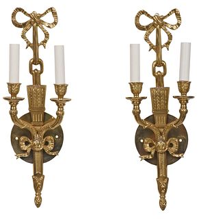 Pair of Louis XVI Style Brass Sconces