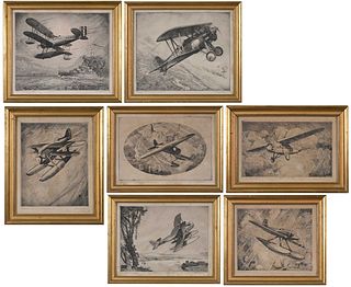 Collection of Seven Aviation Etchings by John MacGilchrist