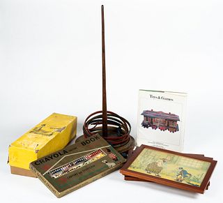 Vintage Crayons, Boat Kit, and Framed Childrens Puzzles and More