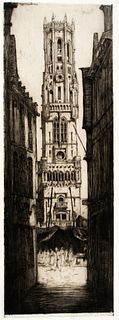 David Y. Cameron (1865-1945) 'The Belfry of Bruges, 1907'