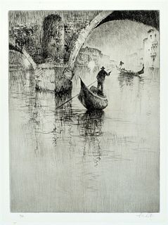 Sidney Litten (1887-1949) 'Ponte dei Tre Archi, Venice, c.1920'