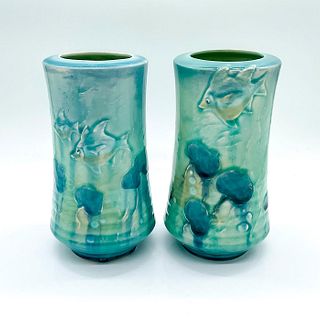 Pair of Royal Doulton Pottery Vases, Aquatic Fish