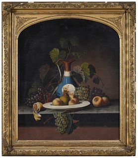 American School Still Life with Grapes and a Blue Jug 
