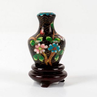 2pc Chinese Cloisonne Mini Floral Vase with Base