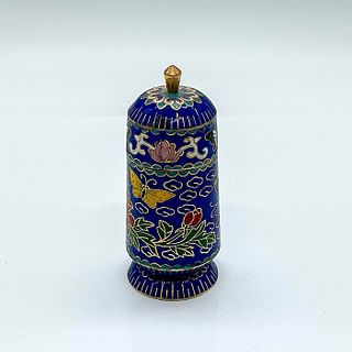 Chinese Cloisonne Matchstick Holder with Lid, Butterflies