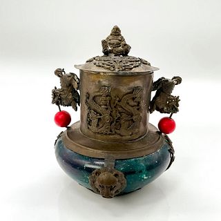 Chinese Silver Brass Lidded Censer