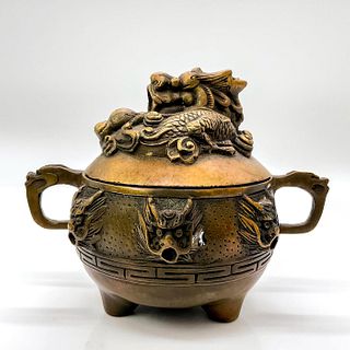 Vintage Chinese Brass Lidded Censer Pot
