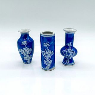 3pc Vintage Chinese Pottery Miniature Blossom Vases