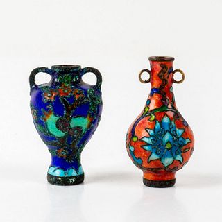 Pair Chinese Brass and Enamel Mini Double-Handle Vases