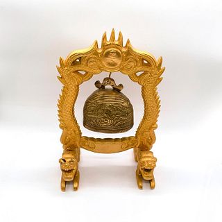 Chinese Gilt Metal Bell Gong on Stand