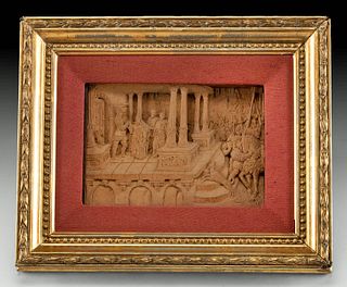 16th C. European Boxwood Relief Carving, Alliance Scene