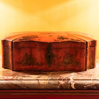 Italian Rococo Red Lacquer and Parcel-Gilt Box
