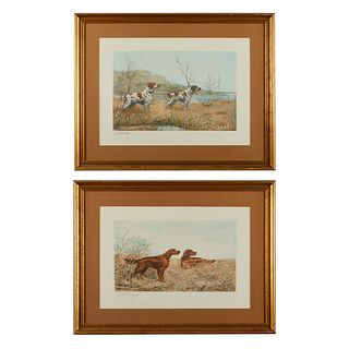 Group of 2 Leon Danchin Hunting Dog Etchings
