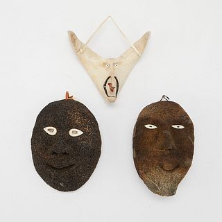 Group of 3 Inuit Carved Bone Masks - Dark