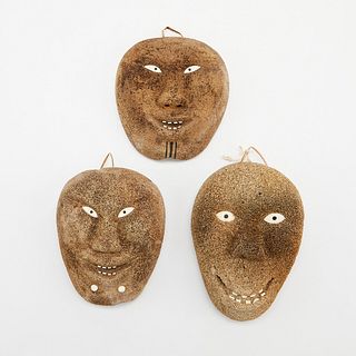 Group of 3 Inuit Bone Masks with Teeth