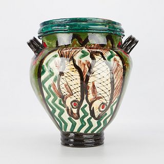 Large Anna Silver "Fish Vessel" Ceramic Vase