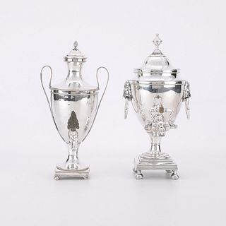 2 Sheffield Style Silver Plate Tea Urns