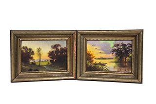 Pair of Oil on Canvas Polychrome Landscapes