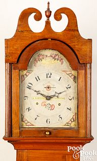 New England pine tall case clock, 19th c.