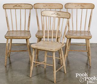 Set of four painted Oddfellows plank seat chairs