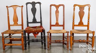Four New England rush seat chairs, 18th c.