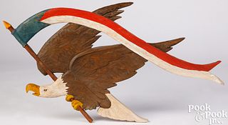 Painted pine American eagle plaque