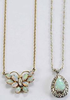 Two 14kt. Diamond and Opal Necklaces