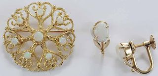 14kt. Opal Brooch & Earrings