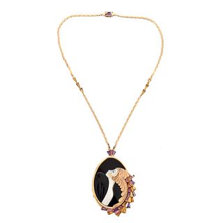 Erte Gemstone, Onyx and 14K Necklace