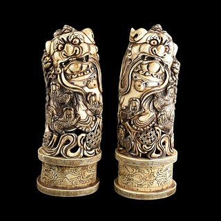 Pair of Chinese Foo Dog Sculptures