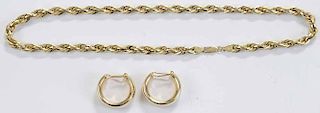 14kt. Gold Link Necklace and Ear Clips