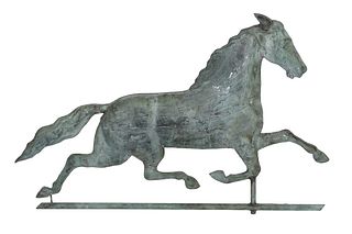 Large American Folk Art Patinated Copper Running Horse Weathervane