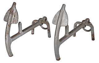 Pair of Anchor Form Wrought Iron Andirons