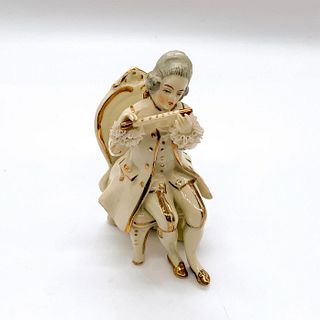 European Gilt Porcelain Mini Figurine, 18th Century Musician