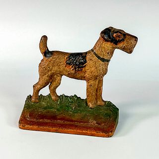 Vintage Painted Wrought Iron Door Stopper, Airedale Terrier