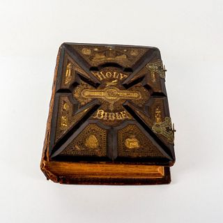 Gilded Leather Bound Pictorial Holy Bible with Latches