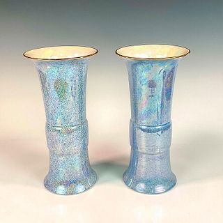 2pc Crown Ducal Ware Vases, Blue Speckled Luster