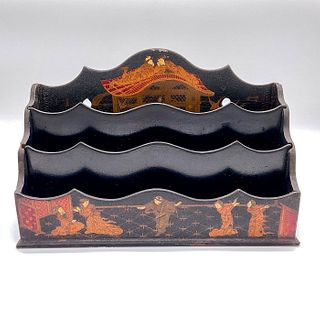 Chinese Black Lacquer and Gilded Letter Holder